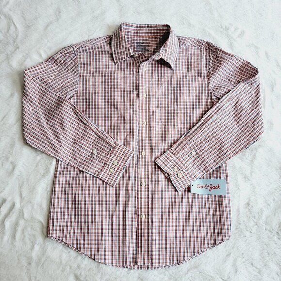 Cat & Jack Boys' Long Sleeve Checkered Button-Down Shirt (Large) 4KIDD-AY - Picture 2 of 4